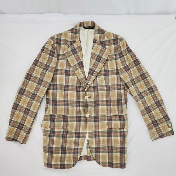 CLIPPER CRAFT Vintage 1970s Blazer 2 Button Sport Jacket Checkered Size Medium - Picture 2 of 9